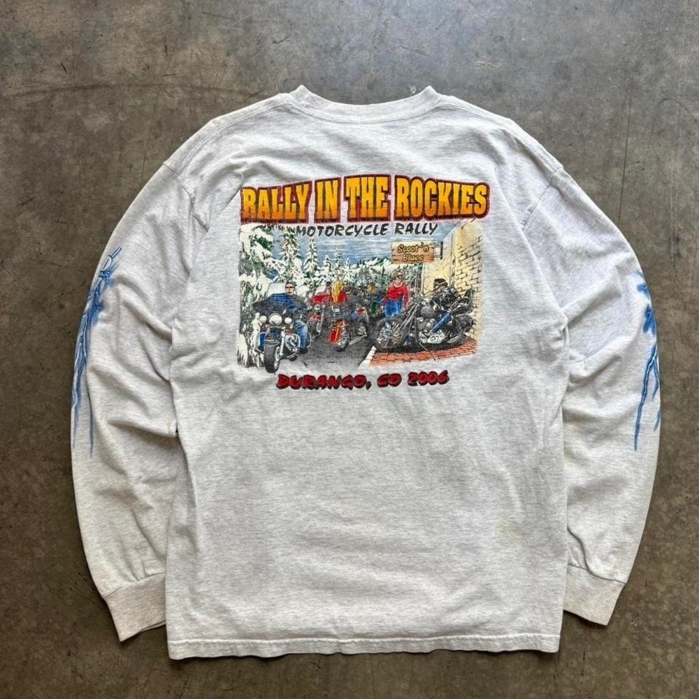 vtg 2006 Rally the Rockies Lightning Sleeve Durango Colorado Motorcycle Rally L